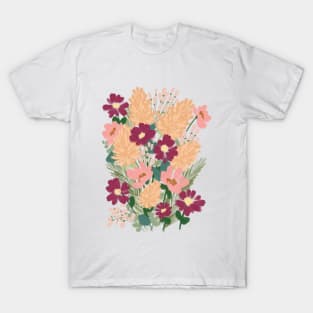 Orange and Red Abstract Wild Flowers Illustration T-Shirt